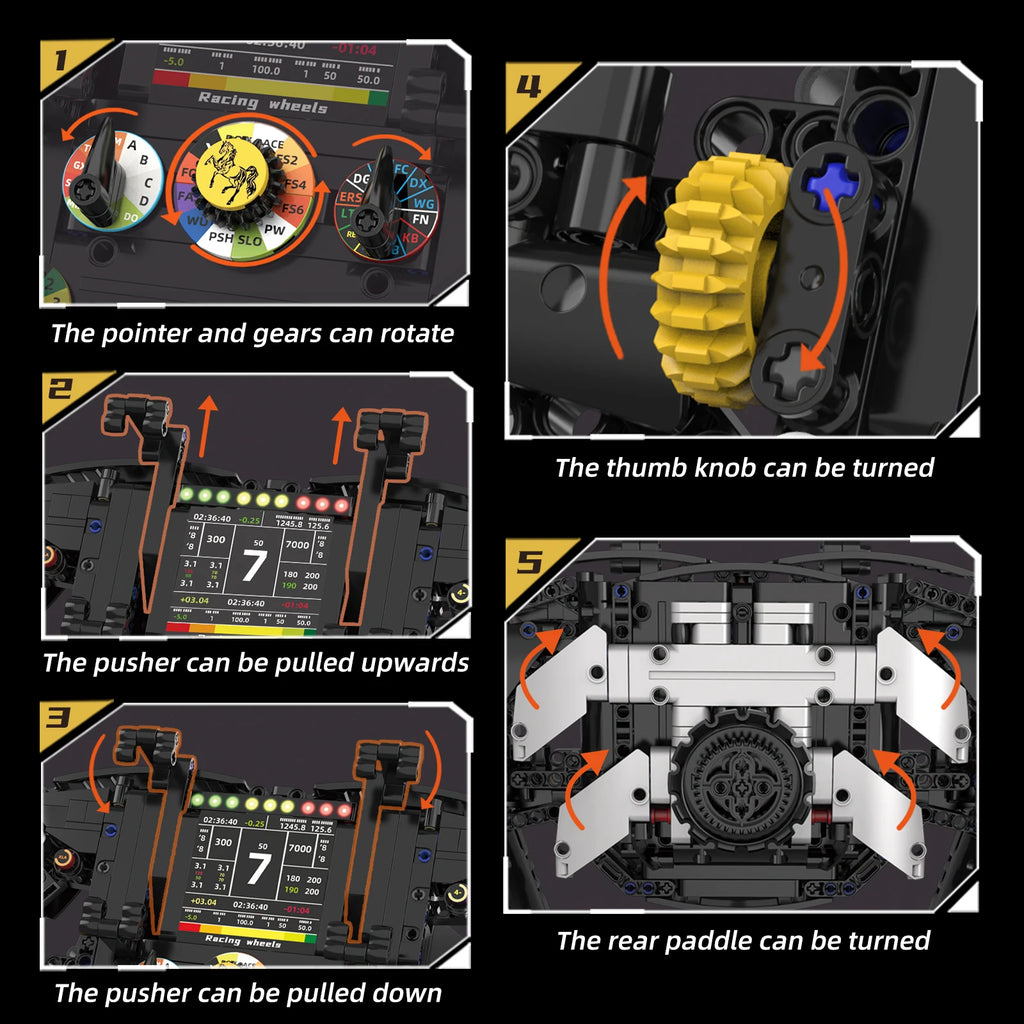 F1 Racing Car Steering Wheel Building Blocks Set, Phone Stand Assembly Toy.