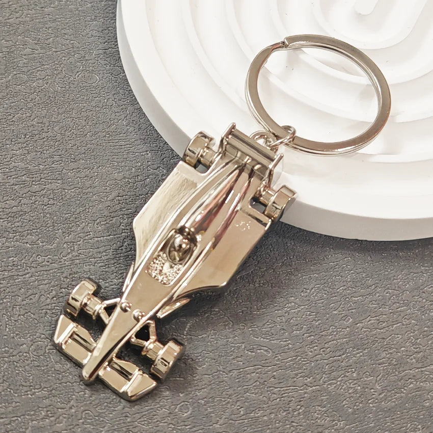 Customized keychain, personalised Formula One racing silver coating
