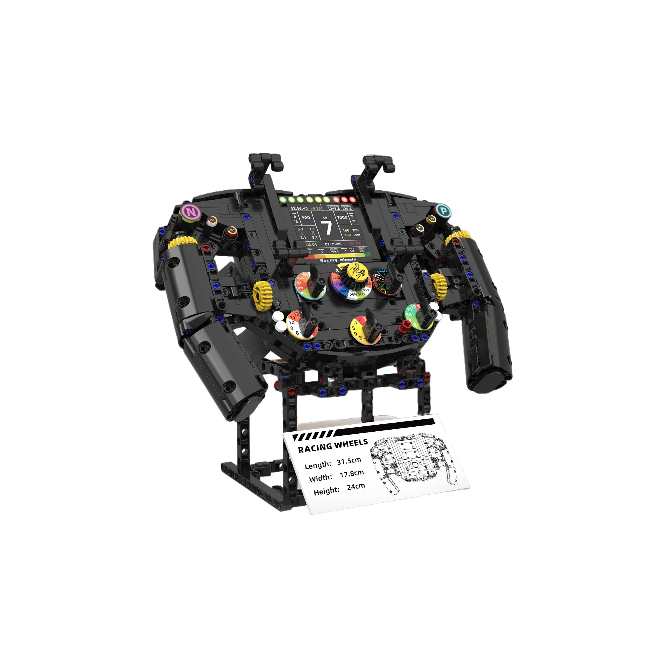 F1 Racing Car Steering Wheel Building Blocks Set, Phone Stand Assembly Toy.