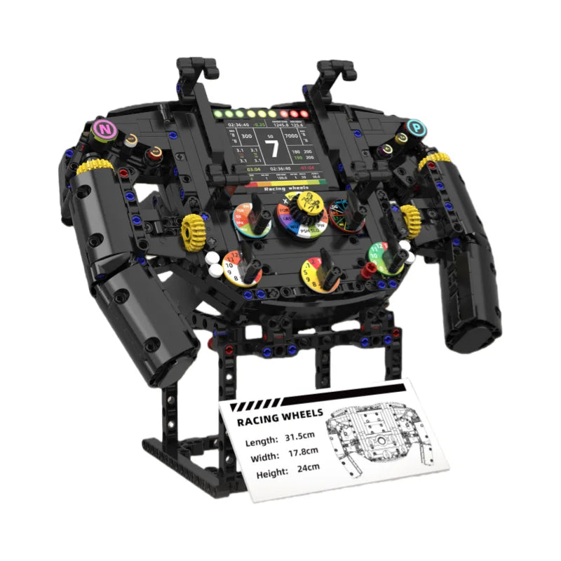 F1 Racing Car Steering Wheel Building Blocks Set, Phone Stand Assembly Toy.