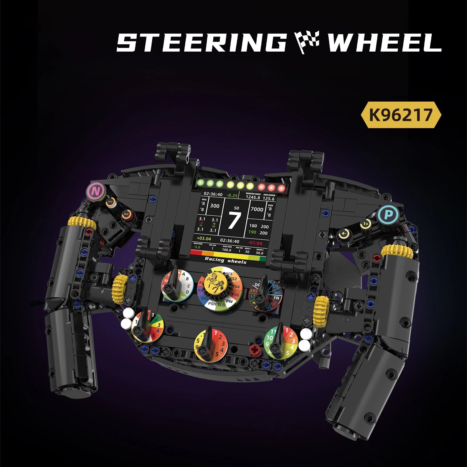 F1 Racing Car Steering Wheel Building Blocks Set, Phone Stand Assembly Toy.