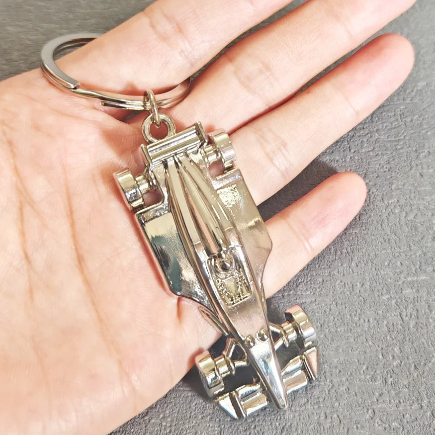 Customized keychain, personalised Formula One racing silver coating